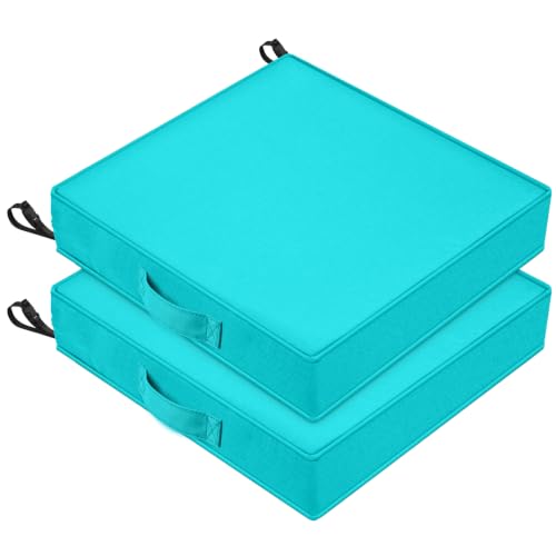 Outdoor Seat Cushions for Patio Fruniture, 19x19 Inch Square Patio Chair Cushions, Weather&Fade&Water-Resistant Outdoor Dining Chair Cushion Pads with Handle for Garden Porch, Set of 2, Teal - color: Teal, size: 19x19x3 Inch-(2 Pack Square)