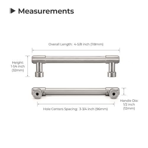 Goldenwarm 10 Pack 3-3/4 Inch Brushed Nickel Cabinet Pulls Modern Kitchen & Bathroom Hardware Heavy Duty Zinc Alloy Drawer Handles with Complete Screw Kit Consistent Finish for Whole-Home Renovations - color: Brushed Satin Nickel, size: 3-3/4 Inches Hole