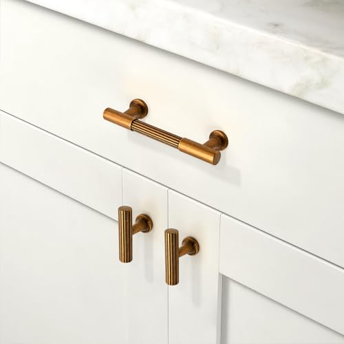 10 Pack Antique Brass Cabinet Pulls 3 Inch(76mm) Kitchen Cabinet Handles Solid Heavy Duty Drawer Pulls - color: Antique Brass, size: 3" Hole Center
