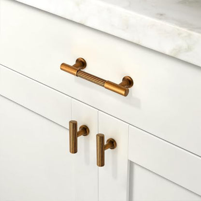 10 Pack Antique Brass Cabinet Pulls 3 Inch(76mm) Kitchen Cabinet Handles Solid Heavy Duty Drawer Pulls - color: Antique Brass, size: 3" Hole Center