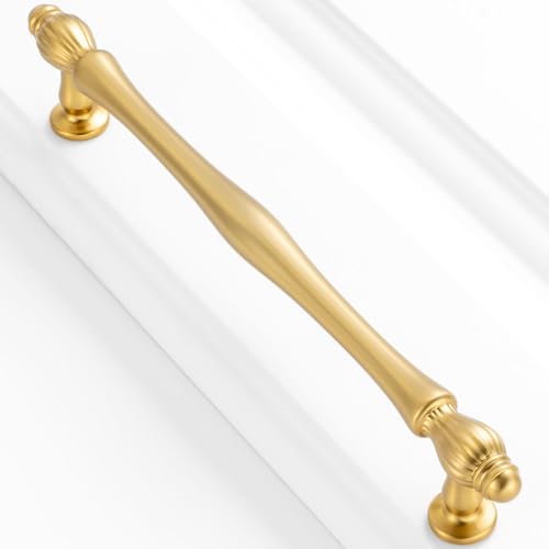 6-1/4 Inch Brushed Gold Cabinet Pulls Drawer Handles 10 Pack 2510 - color: Brushed Gold, size: 6-1/4 In Hole Distance
