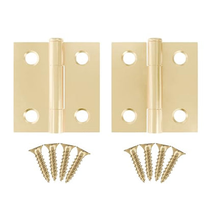 Brass Butt Hinges with Removable Pin - 1-1/2" x 1-1/2" - Pack of 2 - Cabinet Door Hinges - UA-266-HPB (1) - color: Brass