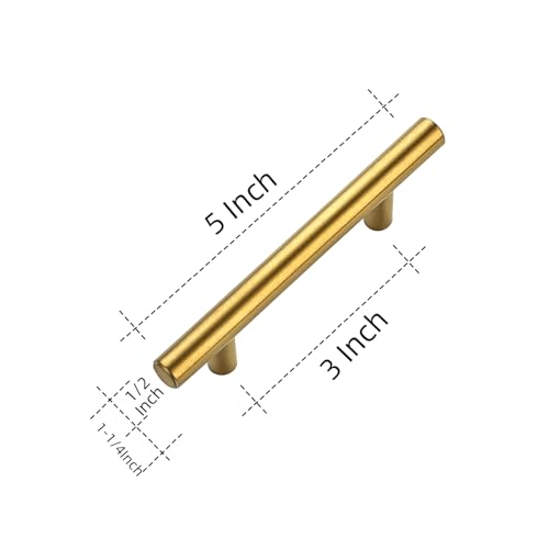 Ravinte Cabinet Handles,5" Length,3" Hole Center,Brushed Brass,3 Pack - color: Brushed Brass