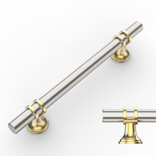 Amerdeco 10 Pack Brushed Satin Nickel and Gold Cabinet Pulls 5 Inch(128MM) Hole Centers Kitchen Cabinet Handles Cabinets Hardware Drawer Pulls ZH0058 - color: Gold+Brushed Satin Nickel, size: 5"/128MM Hole Center
