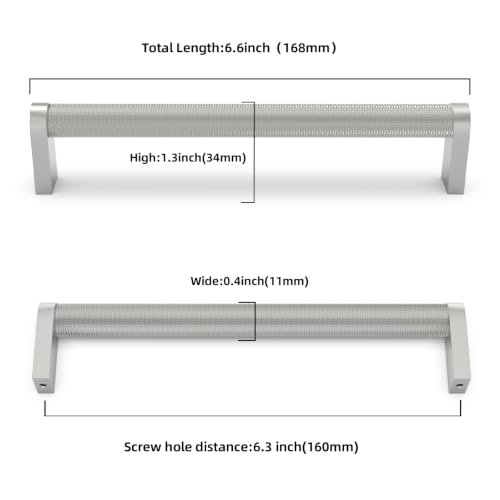 10 Pack Brushed Satin Nickel Cabinet Pulls knurled 6-1/4 Inch Hole Centers Kitchen Cabinet Handles Silver Drawer Pulls Cabinet Hardware - color: Brushed Satin Nickel, size: 6-1/4'' Hole Center(160mm)