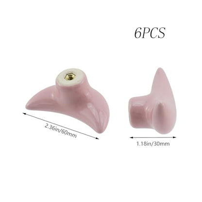 Dnyta 6 Pcs Moon Shaped Ceramic Knobs Glossy Ceramic Pulls Drawer Knobs - style: Pink,Moon Shaped