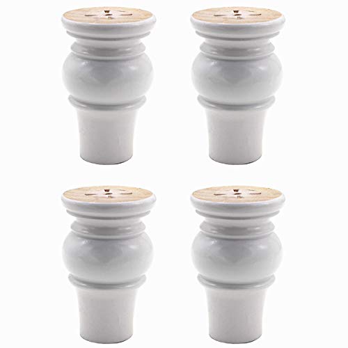 4 Inch Solid Wood Replacement Furniture Sofa Couch Legs Bun Feet Set of 4 - color: White
