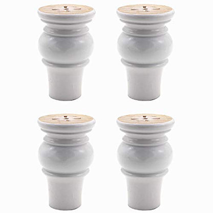 4 Inch Solid Wood Replacement Furniture Sofa Couch Legs Bun Feet Set of 4 - color: White