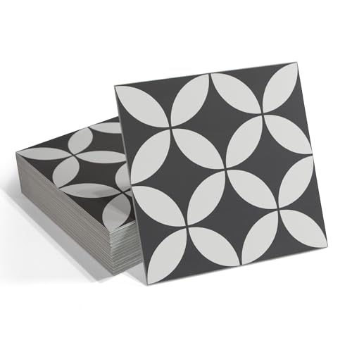 16-Sheet Peel and Stick Floor and Wall Tile for Bathroom Kitchen Shower, 9" x 9" Gray Coin SPC Self-Adhesive Vinyl Flooring, Patterned Groutable Backsplash Tile, Cover 9.12 Sq Ft. - color: Coin