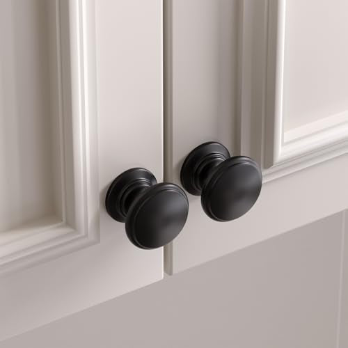 Goldenwarm Cabinet Knobs, Black Dresser Knobs 1-1/5 Inch 25 Pack Round Kitchen Hardware, Solid Zinc Alloy, Single Hole, Screws Included, Drawer Knob for Cupboard Dresser Bathroom Vanity - color: Black