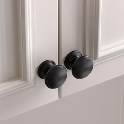 Goldenwarm Cabinet Knobs, Black Dresser Knobs 1-1/5 Inch 25 Pack Round Kitchen Hardware, Solid Zinc Alloy, Single Hole, Screws Included, Drawer Knob for Cupboard Dresser Bathroom Vanity - color: Black