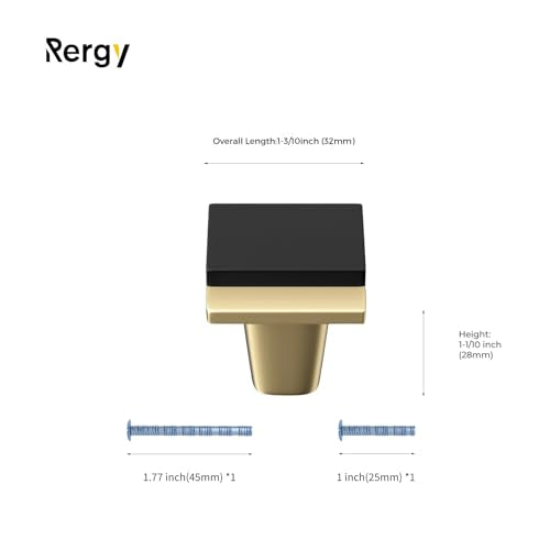 Rergy 10 Pack Black and Gold Cabinet Handles Gold Drawer Knobs - color: Black&Gold, size: Single Hole Center
