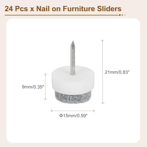 uxcell Nail-on Furniture Sliders, 24Pcs Nail-on Felt Pads Round Chair Table Feet Pads Chair Leg Floor Protectors for Hardwood Floors (White, 15mm/0.59") - size: 15mm/0.59"