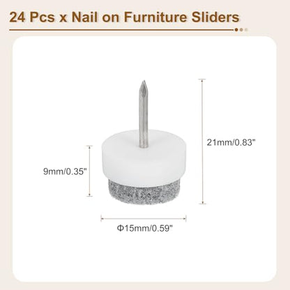 uxcell Nail-on Furniture Sliders, 24Pcs Nail-on Felt Pads Round Chair Table Feet Pads Chair Leg Floor Protectors for Hardwood Floors (White, 15mm/0.59") - size: 15mm/0.59"