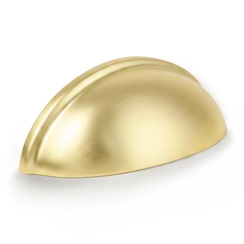 HOMOTEK 12 Pack 3 Inch Hole Centers Brushed Brass Drawer Bin Cup Pulls Dresser Pulls for Cabinets, Furniture Handles, Kitchen Cabinet Hardware - color: Brushed Brass, size: 12 Pack