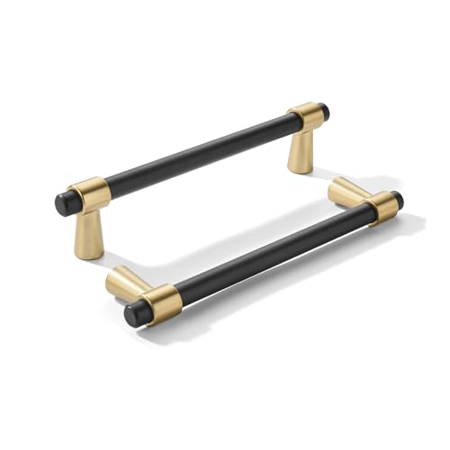 khtumeware 5 inch 5 Pack Matte Black/Champagne Bronze Cabinet pulls Zinc Alloy, Kitchen Cabinet Handles, Wardrobe Drawer Handles - Suitable for Bathroom cabinets, Bedroom Furniture - color: Matte Black/Champagne Bronze, size: 5 Inch
