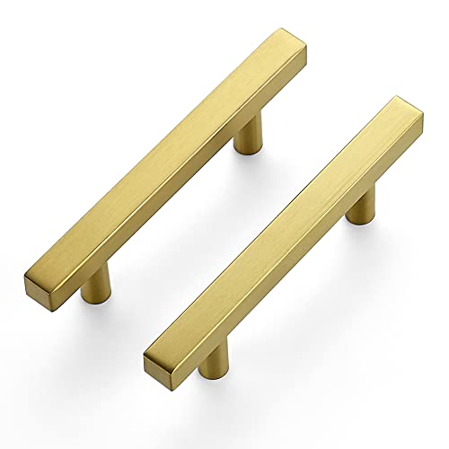 Ravinte Brushed Brass Cabinet Hardware Square Pulls, 3.75 Inch, 10 Pack - color: Brushed Brass
