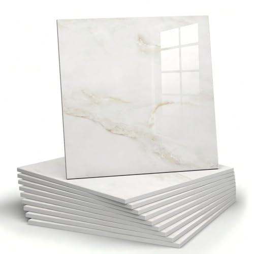 Chejiaye 10pcs Marble Peel and Stick Backsplash Waterproof Washroom Wall Panels, Peel and Stick Tile, PVC Foam Wall Panels for Kitchen,Bathroom,Living Room,Colorful (White and Yellow,11.8" x 11.8") - color: White and Yellow, size: 11.8" x 11.8" x 10Pack