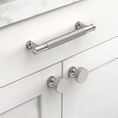 Brushed Nickel Knurled Cabinet Handles Kitchen Pulls 6.25 Inch 10 Pack - color: Brushed Satin Nickel, size: 6.3" Hole Center