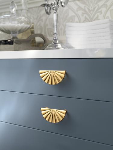 Goo-Ki 2.5''Hole Centers Brushed Brass Cabinet Pulls,Modern Accessible LuxuryZinc Alloy Drawer Pulls with Fan-Shaped,6 Pack - color: Brushed Brass, size: 2.5'' Hole Centers Fan-Shaped Pull
