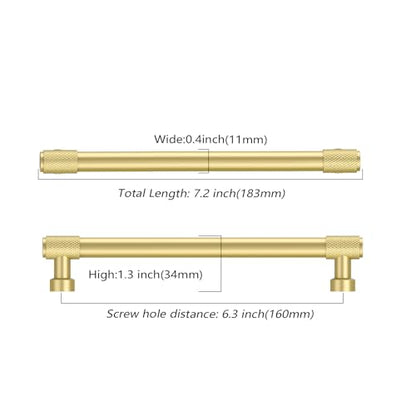 Amerdeco 10 Pack Brushed Gold Knurled Cabinet Pulls 6.3 Inch(160mm) Hole Center Kitchen Cabinet Handles Drawer Pulls Cabinet Hardware ZH0034 - color: Brushed Gold, size: 6.25"/160mm Hole Center