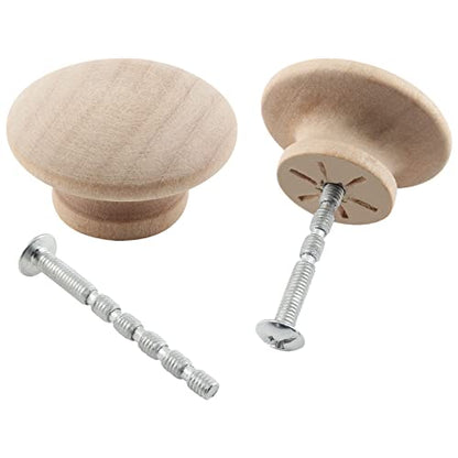 Murtenze 1-1/2 Inch Wood Knobs Unfinished Round Mushroom Shape 10 Pack - size: 10 PCS 1-1/2