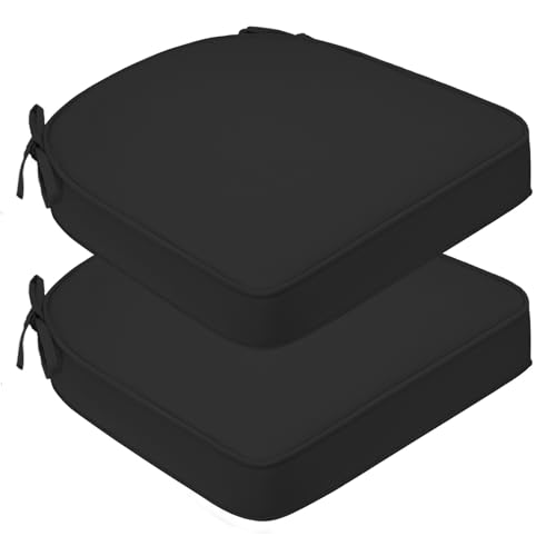 Outdoor Seat Cushions for Patio Furniture , 17" x 16" x 2.5" U & D-Shaped Patio Chair Cushions, UV & Weather-Resistant Round Corner Outdoor Seat Cushion Pads with Ties for Garden, Set of 2, Black - color: Black, size: 17x16x2.5 Inch-(2 Pack Round )