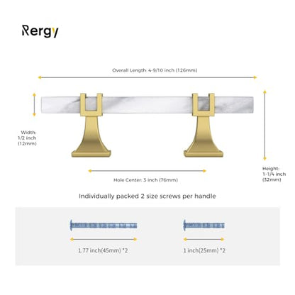 Rergy 10 Pack Cabinet Handles, White Marble & Matte Gold Pulls, 3" - color: White Marble & Matte Gold &Square, size: 3 inch (76mm) Hole Center