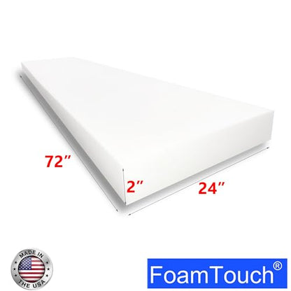 FoamTouch High Density Upholstery Foam (2" x 24" x 72"), 1.79LB Density-45LB ILD, Made in USA – Ideal for Couch Cusions, Chair Cushions, Bench Cushions and Varity of Upholstery Projects - size: 2" x 24" x 72"