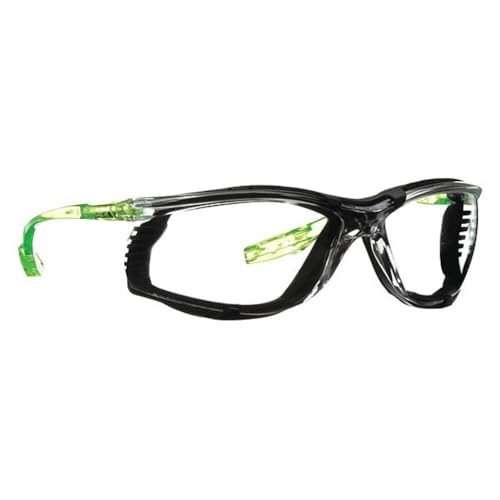 3M Safety Glasses Scotchgard Anti-Fog Coating - color: Clear Lens, Green/Black Frame With Foam Gasket, size: One size fits most