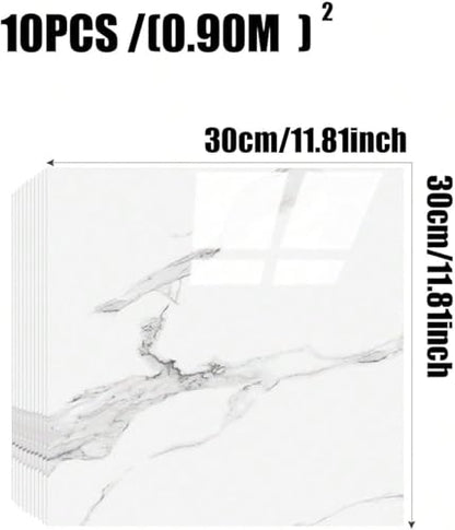 Chejiaye 10pcs Marble Peel and Stick Backsplash Waterproof Washroom Wall Panels, Peel and Stick Tile, PVC Foam Wall Panels for Kitchen,Bathroom,Living Room,White and Grey(Not Real Tile,11.8" x 11.8") - color: White and Grey, size: 11.8" x 11.8" x 10Pack
