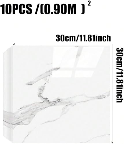 Chejiaye 10pcs Marble Peel and Stick Backsplash Waterproof Washroom Wall Panels, Peel and Stick Tile, PVC Foam Wall Panels for Kitchen,Bathroom,Living Room,White and Grey(Not Real Tile,11.8" x 11.8") - color: White and Grey, size: 11.8" x 11.8" x 10Pack