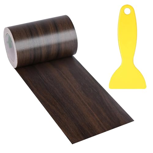 4" X33' Size Realistic Wood Grain Repair Tape, Self Adhesive Wood Grain Repair Patch for Tables, Chairs, Doors, Windows, Floors, Furniture Renovation, Handicraft DIY. With Plastic Scraper. Dark Walnut - color: Dark Walnut