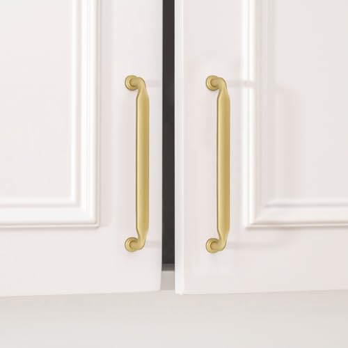 Goldenwarm 10 Pack 6-1/4 Inch Brushed Brass Cabinet Pulls Solid Handles - color: Brushed Brass, size: 6-1/4 Inch Hole Center