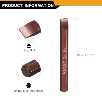 HARFINGTON 3pcs SL8 Slotted Screwdriver Bit 5/16" Hex Shank 80mm/3.15" Length Magnetic Flat Head Hex Bits S2 Steel Screw Driver Bit for Impact Electric Screw Driver Power Tools, Red - color: Red, size: SL8 x 80mm