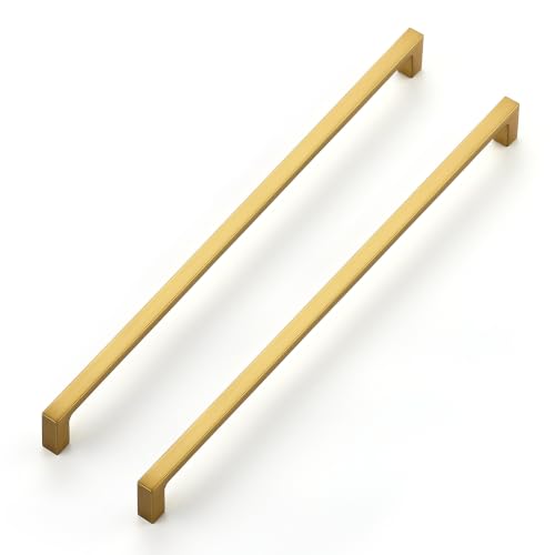 Ravinte Brushed Brass Solid Pulls Cabinet Handles 12-3/5 Inch 5 Pack - size: 12-3/5 Inch Hole Center