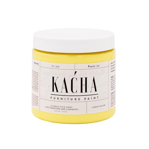 Kacha Furniture Paint | Yellow Chalk Style Paint for Furniture, Cabinets, and Crafts | Pint -16 oz | Lemon Yellow | Low VOC | Matte | (Topcoat Required) - color: Lemon Yellow, size: 16 Fl Oz (Pack of 1)