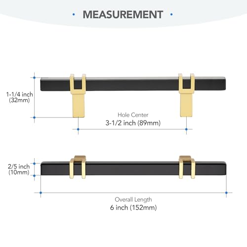 HOME EDIT 3-1/2 inch Cabinet Handles, 10 Pack Kitchen Cabinet Handles Matte Black and Gold Drawer Pulls Zinc Alloy Square Bar Kitchen Pulls - color: Black and Gold, size: 3-1/2 Inch Hole Center