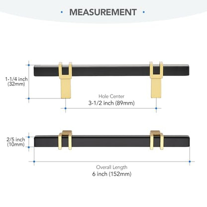 HOME EDIT 3-1/2 inch Cabinet Handles, 10 Pack Kitchen Cabinet Handles Matte Black and Gold Drawer Pulls Zinc Alloy Square Bar Kitchen Pulls - color: Black and Gold, size: 3-1/2 Inch Hole Center