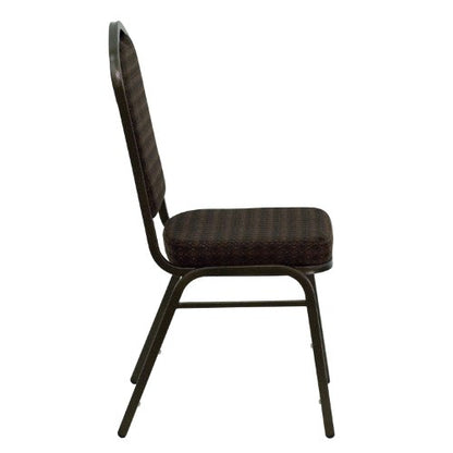 EMMA + OLIVER Brown Crown Back Stacking Banquet Chair - color: Brown Patterned Fabric/Gold Vein Frame