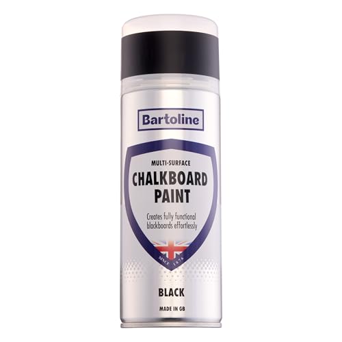 Bartoline Chalkboard Spray Paint, Black, 13.5 oz - Matt Finish Writable & Wipeable Multi-Surface Coating for Walls, Furniture, Signs & Crafts - DIY Chalk Marking Board - 400 ml - size: 13.5 Ounce (Pack of 1)