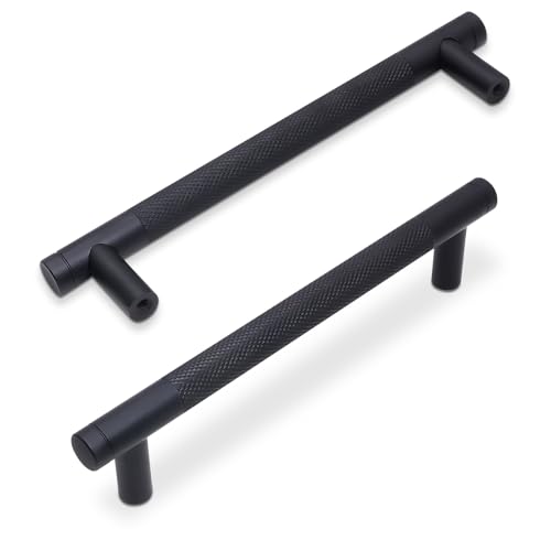 30 Pack 5 Inch Matte Black Kitchen Cabinet Handles Knurled Cabinet Pulls Black Drawer Pulls Kitchen Hardware - color: Matte Black, size: 5'' Hole Center(128mm)