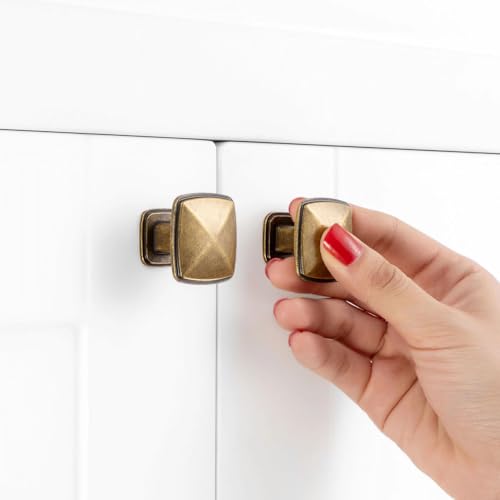 Antique Brass Cabinet Knobs Square Cabinet Pulls 10 Pack 1990 - color: Antique Brass, size: 1-1/4 Inches, style: 10 Pack Square Knob