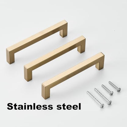 20 Pack Champagne Cabinet Pulls 5 Inch Square Drawer Handles Champagne Bronze Cabinet Handles Dresser Pulls Modern Stainless Steel Kitchen Hardware - color: Champagne, size: 5 Inch Hole Centers