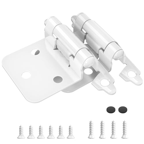 Chibery 1/2" Overlay Cabinet Hinges, 20 Pack Self Closing Flush Mount Hinges with Door Bumper, Variable Decorative Hardware for Bathroom, Furniture, Kitchen Cabinet Doors, White - color: White