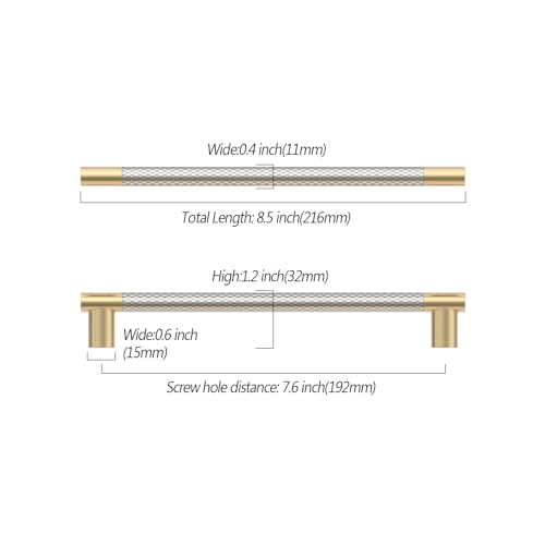 Asidrama 10 Pack 7.5 Inch(192mm) Knurled Gold and Brush Satin Nickel Kitchen Cabinet Handles, Cabinet Pulls Kitchen Cabinet Hardware Cupboard Handles Drawer Pulls 4496A - color: Gold-Nickel, size: 7.5" Hole Center(192mm)