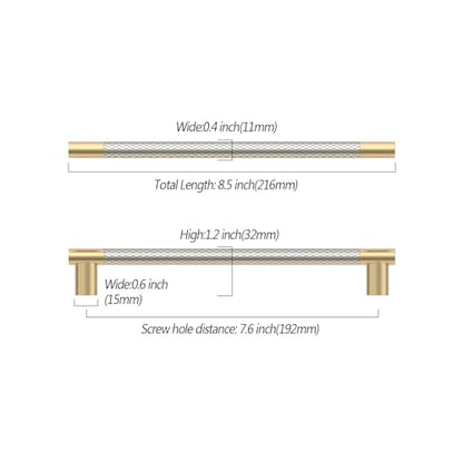 Asidrama 10 Pack 7.5 Inch(192mm) Knurled Gold and Brush Satin Nickel Kitchen Cabinet Handles, Cabinet Pulls Kitchen Cabinet Hardware Cupboard Handles Drawer Pulls 4496A - color: Gold-Nickel, size: 7.5" Hole Center(192mm)