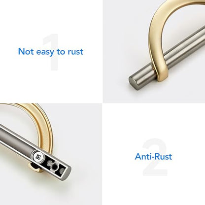 Brushed Gold & Brushed Nickel Cabinet Pulls Curved 3-3/4 Inch/96 mm 10 Pack - color: Brushed Brass & Brushed Nickel, size: 3-3/4 Inch Hole Center
