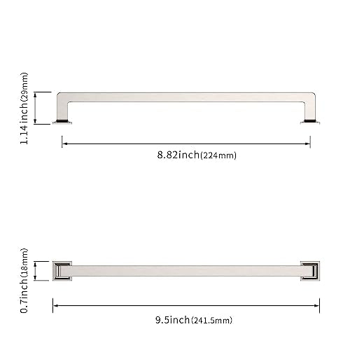 Asidrama 10 Pack 9 inch Brushed Satin Nickel Kitchen Cabinet Handles - color: Brushed Satin Nickel, size: 8.8" Hole Center(224mm)