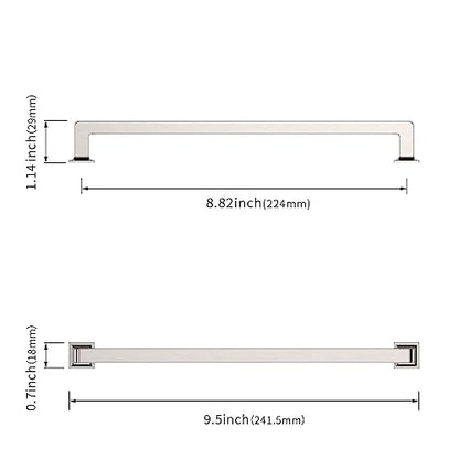 Asidrama 10 Pack 9 inch Brushed Satin Nickel Kitchen Cabinet Handles - color: Brushed Satin Nickel, size: 8.8" Hole Center(224mm)